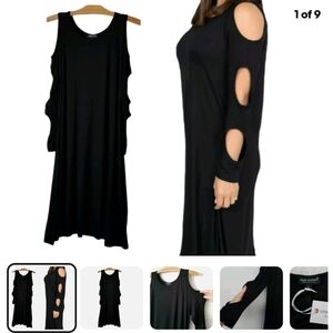 Simply Southern Black Midi Dress With Cut Out Sleeves Size Large